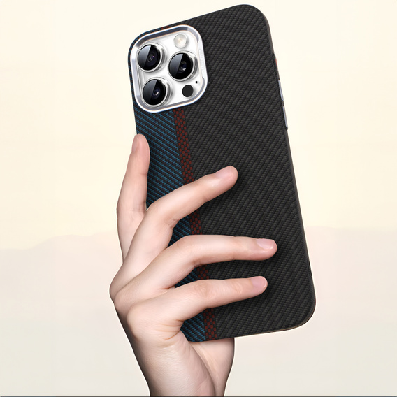 Pouzdro pro iPhone 15 Pro, Carbon Fiber MagSafe, černá / modrá