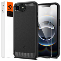 Pouzdro Spigen pro iPhone 16E, Rugged Armor MagSafe, černé + tvrzené sklo 9H