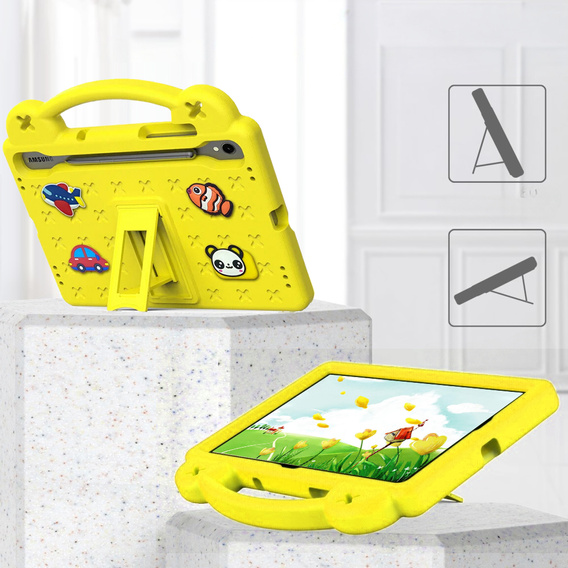 Dětské pouzdro pro Samsung Galaxy Tab S10 Lite / S10 FE / S9 FE, Cute Patterns, se stojánkem, žlutý