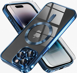 Pouzdro pro iPhone 14 Pro, Electro MagSafe, modré + sklo na displej