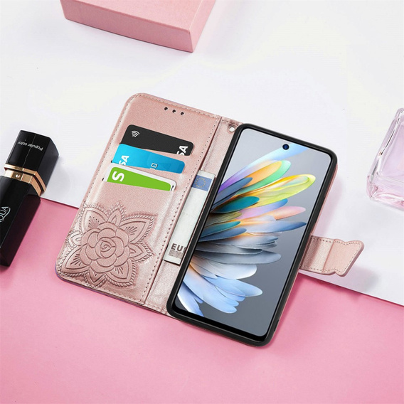 Klopové pouzdro pro Motorola Moto G15 / Motorola Moto G15 Power, Butterfly, růžové rose gold