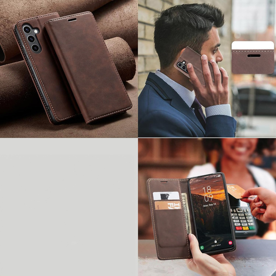 Pouzdro pro Samsung Galaxy A16, ERBORD Vintage peněženka s klopou, káva
