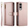 Klopové pouzdro pro Samsung Galaxy S25 Edge, Wallet Zipper Pocket, růžové