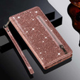 Klopové pouzdro pro Samsung Galaxy A56 5G, Wallet Zipper Pocket Glittery, růžové rose gold