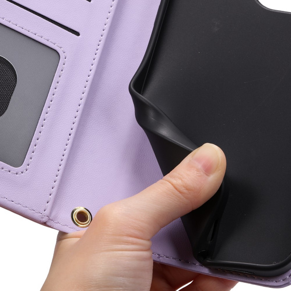 Pouzdro s klopou pro iPhone 16 Pro, Rhombus Crossbody Leather, fialové