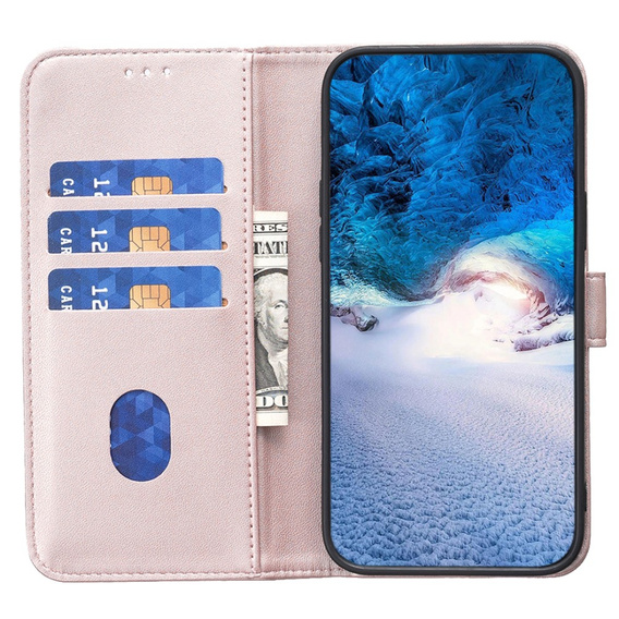 Klopové pouzdro pro Samsung Galaxy S23 FE, BINFEN Wallet, růžové rose gold  + 9H sklo 