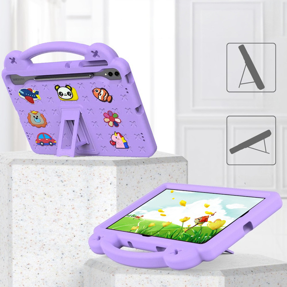 Dětské pouzdro pro Samsung Galaxy Tab S9 FE+ Plus, Cute Patterns, se stojánkem, fialové