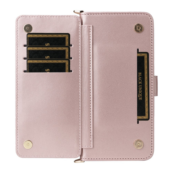 Flipové pouzdro pro Oppo Reno 13F 5G, Crossbody Leather Wallet, růžové