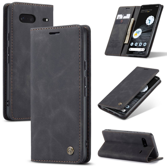 Pouzdro CASEME pro Google Pixel 7, Leather Wallet Case, černé