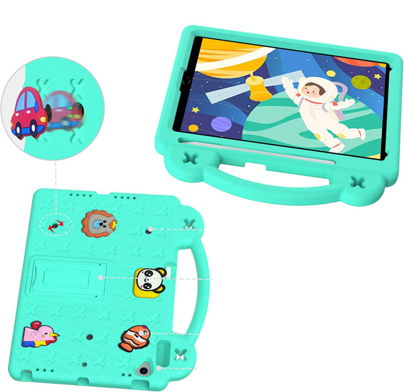 Dětské pouzdro pro iPad 10.2" 2021/2020/2019 (9/8/7 gen.) / Air 10.5" 2019 (3 gen.), Cute Patterns, se stojánkem, zelené