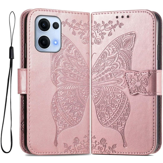 Klopové pouzdro pro Oppo Reno 13, Butterfly, růžové rose gold