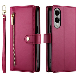 Klopové pouzdro pro Samsung Galaxy S25 Edge, Wallet Zipper Pocket, červené