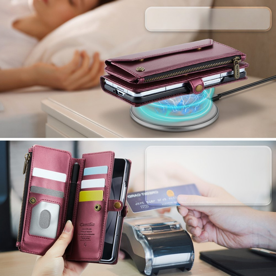 Pouzdro CASEME pro Samsung Galaxy Z Fold6 5G, RFID Leather Wallet, s popruhem přes rameno, červené