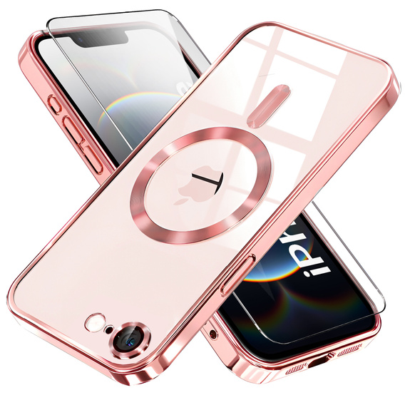 Pouzdro pro iPhone 16E, Electro MagSafe, růžové + sklo na displej