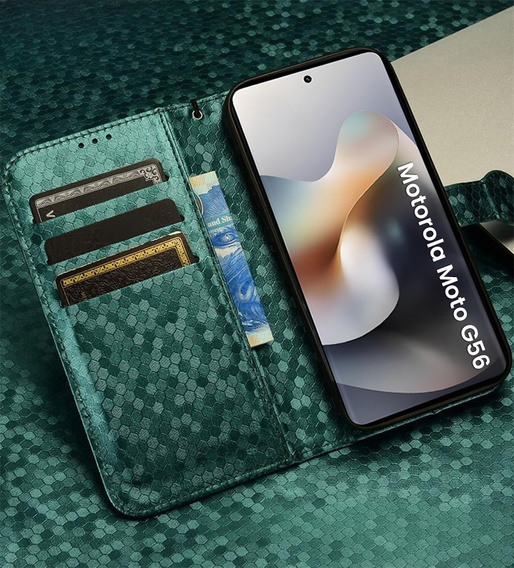 Flipové pouzdro pro Motorola Moto G56 5G, Wallet Rhombus, zelené