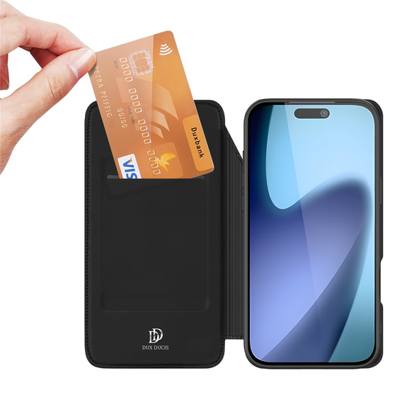 Dux Ducis pouzdro pro iPhone Air, Skin Pro, s klopou, s přihrádkou na kartu, černé