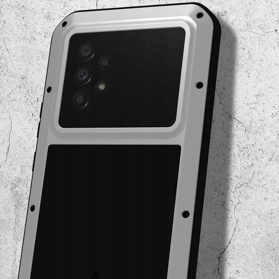 Pouzdro Love Mei pro Samsung Galaxy A53 5G, armored with glass, stříbrné