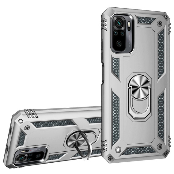 Pancéřové pouzdro pro Xiaomi Redmi Note 10/10S, Nox Case Ring, stříbrné