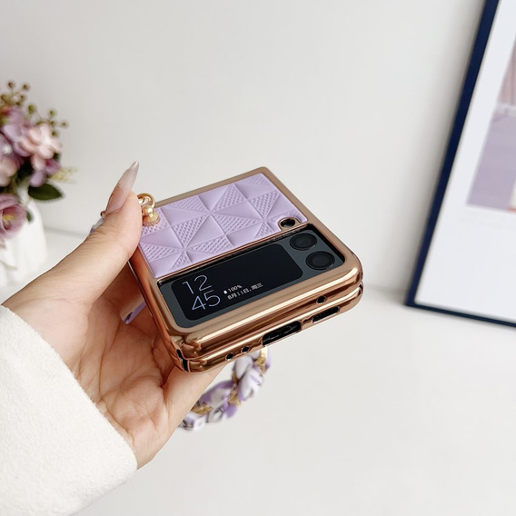 Pouzdro pro Samsung Galaxy Z Flip4 5G, Grid Leather, fialové