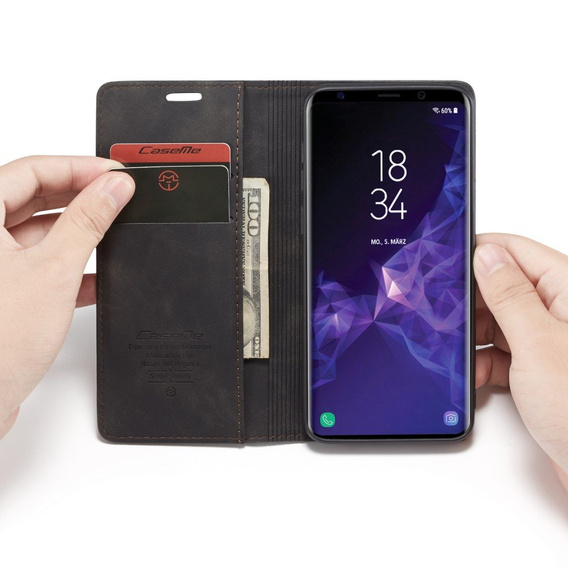 Pouzdro CASEME pro Samsung Galaxy S9 Plus, Leather Wallet Case, černé