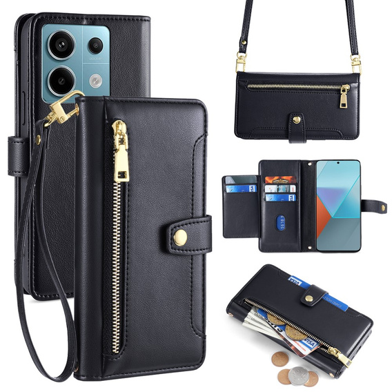 Klopové pouzdro pro Xiaomi Redmi Note 13 Pro 5G, Wallet Zipper Pocket, černé