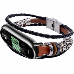 Kožený řemínek pro Xiaomi Smart Band 10 / 9 / 8, hnědý