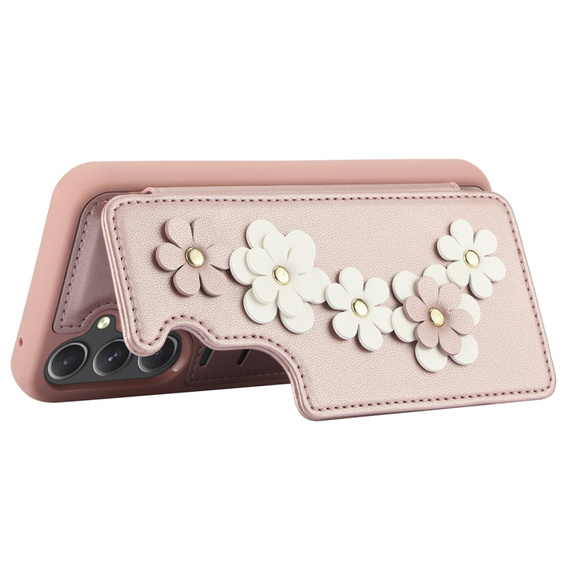 Pouzdro pro Samsung Galaxy A55 5G, Leather Flower Card Slot, růžové