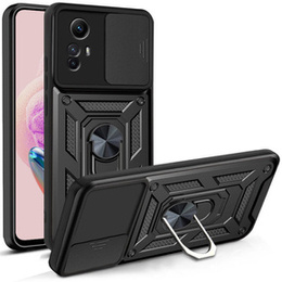 Pancéřové pouzdro pro Xiaomi Redmi Note 12S, pancéřový kroužek Slide Ring, černé + 9H sklo