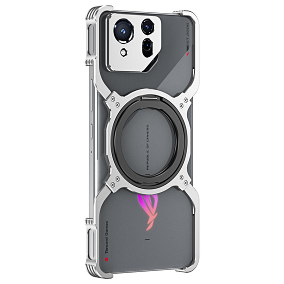 Pouzdro pro ASUS ROG Phone 8 5G / 8 Pro 5G, Kickstand Bumper, s krytem objektivu, pro MagSafe, stříbrné