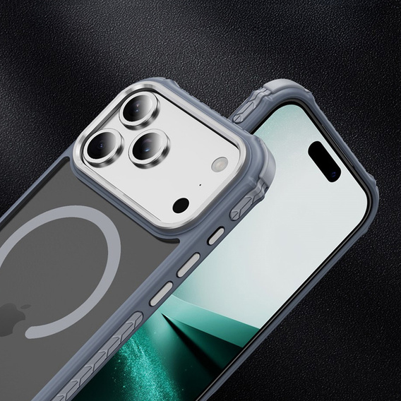 Matné pouzdro pro iPhone 17 Pro, pancéřované, pro MagSafe, kouřové s šedými boky