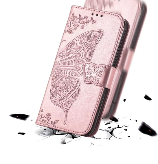 Klopové pouzdro pro Oppo Reno 12, Butterfly, růžové rose gold