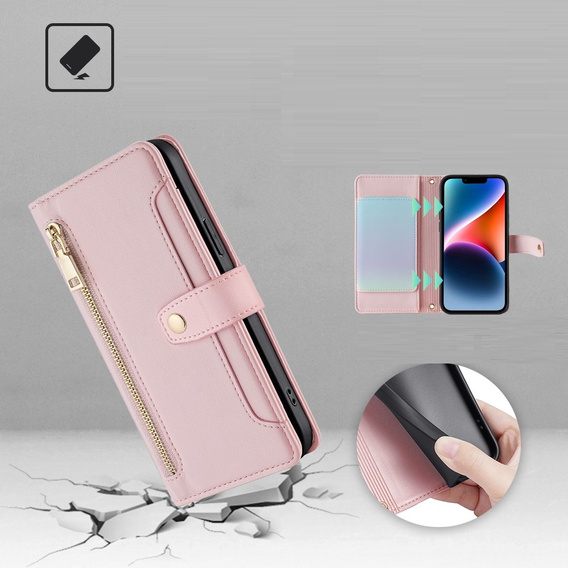 Klopové pouzdro pro Xiaomi Redmi Note 13 Pro 5G, Wallet Zipper Pocket, růžové