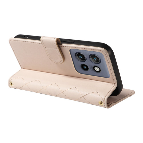 Pouzdro s klopou pro Motorola Edge 50 Neo / Motorola ThinkPhone 25, Rhombus Crossbody Leather, béžové