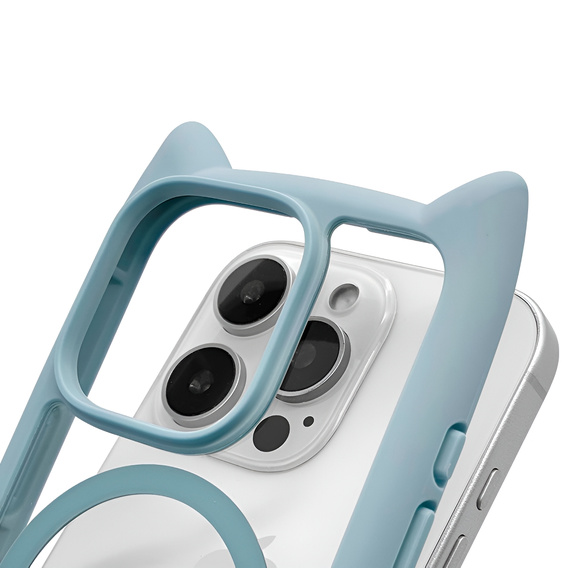Pouzdro pro iPhone 16 Pro, pro MagSafe, Cute Cat, modré + sklo na displej