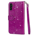 Klopové pouzdro pro Samsung Galaxy A56 5G, Wallet Zipper Pocket Glittery, fialové