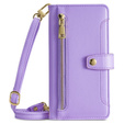 Klopové pouzdro pro Samsung Galaxy A16, Wallet Zipper Pocket, fialové