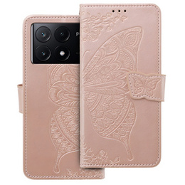 Klopové pouzdro pro Xiaomi Poco F6 Pro, Butterfly, růžové rose gold