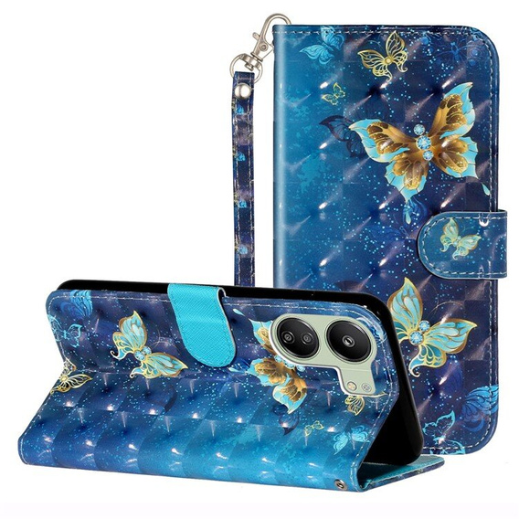 Klopové pouzdro pro Xiaomi Redmi 13C / Poco C65, Wallet, Butterflies modré