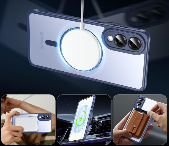 Pouzdro pro Samsung Galaxy S25 Edge, Kickstand Matt Case, pro MagSafe, modré + sklo na displej