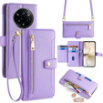 Klopové pouzdro pro Realme 14 Pro+ 5G, Wallet Zipper Pocket, fialové
