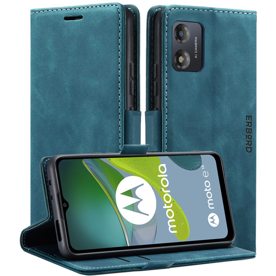 Pouzdro pro Motorola Moto E13 4G, ERBORD Vintage peněženka s klopou, modré