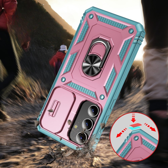 Pouzdro pro Samsung Galaxy S24, CamShield Slide, zelená / růžová 