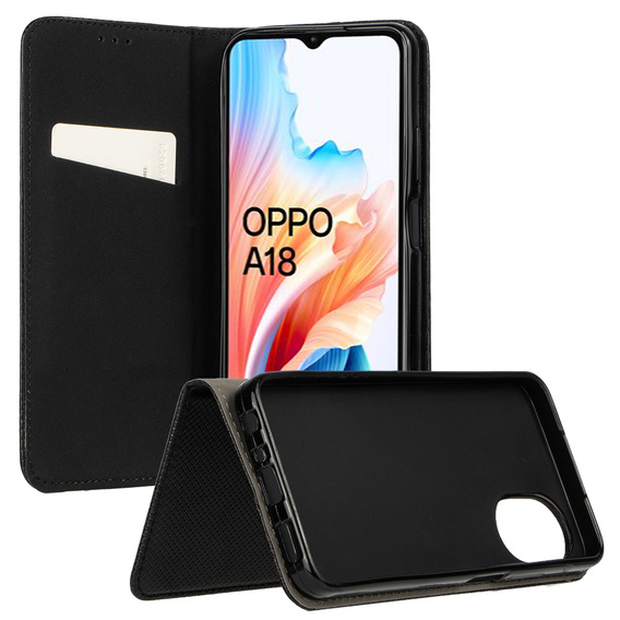 Pouzdro pro Oppo A18 4G / A38 4G, Smart Magnet, černé + sklo 9H