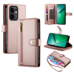 Klopové pouzdro pro Oppo Reno 13F 5G, Wallet Zipper Pocket, růžové