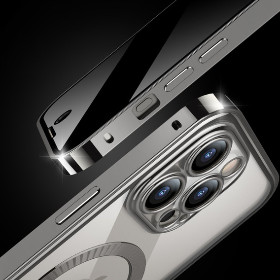 Pouzdro pro iPhone 15 Pro Max, Privacy Dual Glass, pro MagSafe, stříbrné