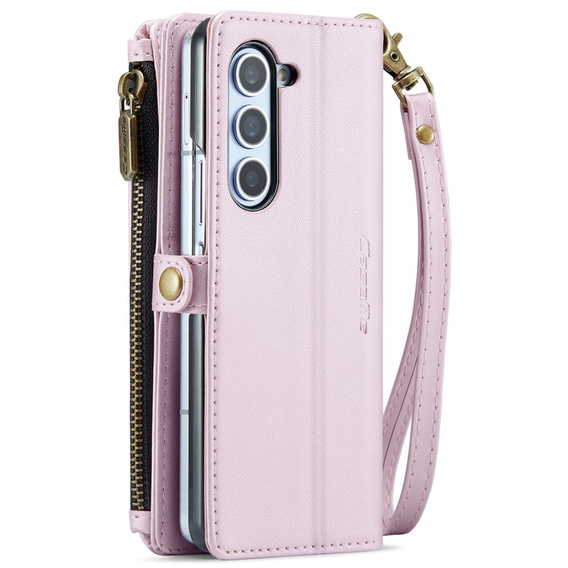 Pouzdro CASEME pro Samsung Galaxy Z Fold6 5G, RFID Leather Wallet, s popruhem přes rameno, růžové
