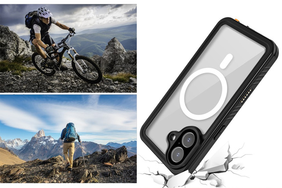 Redpepper pouzdro pro iPhone 17, vodotěsné IP68, pro MagSafe, průhledné s černými boky