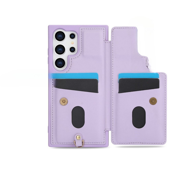 Pouzdro pro Samsung Galaxy S24 Ultra, Leather Flower Card Slot, fialové