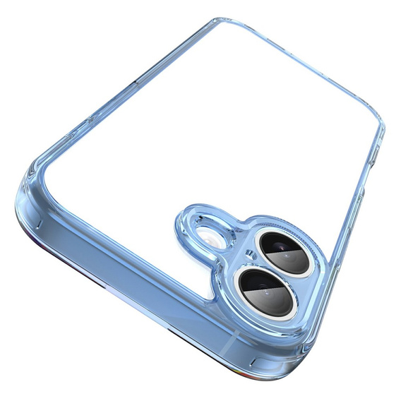 Pouzdro pro iPhone 17, s krytem fotoaparátu, průhledné s modrými boky