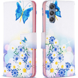 Klopové pouzdro pro Samsung Galaxy M34, Wallet, butterfly & flowers, bílé
